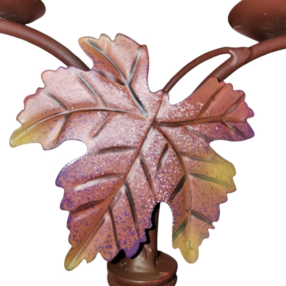 Metal Fall Maple Leaf Pair Of Wine Bottle Cork Taper Candle Holders 6"X7.5"X2.5" - Picture 3 of 8